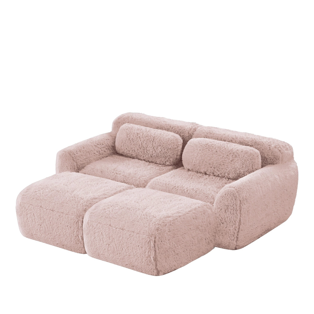 Divano Modulare 2 Posti con Ottoman ¨C MINIMAL ¨C Rosa, Tessuto Morbido