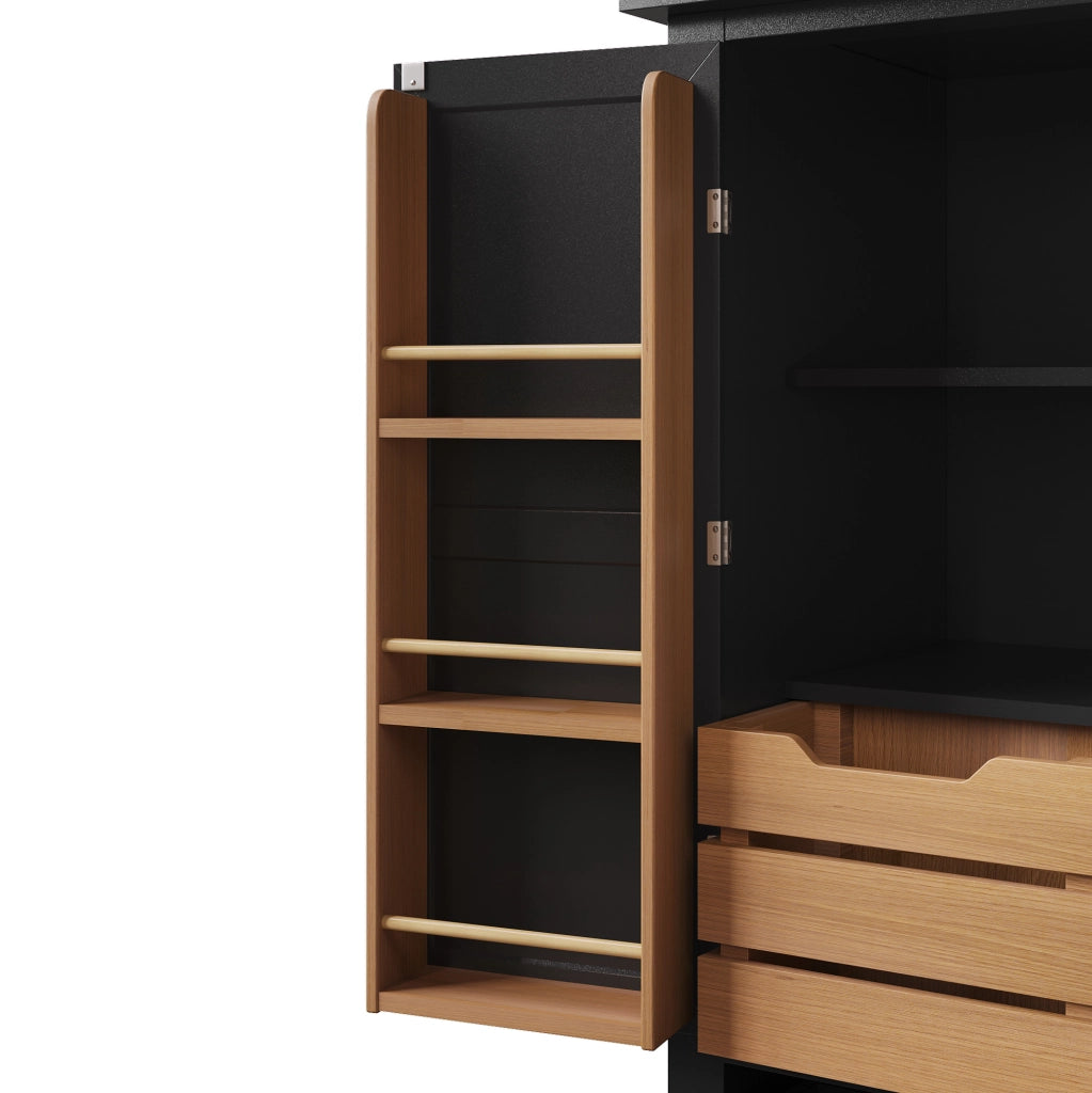 Credenza da cucina 80x40x140 cm con ampio spazio contenitivo in MDF e metallo nera