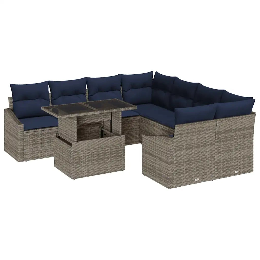 Set Divano da Giardino con cuscino 9 pcs Grigio polyrattan