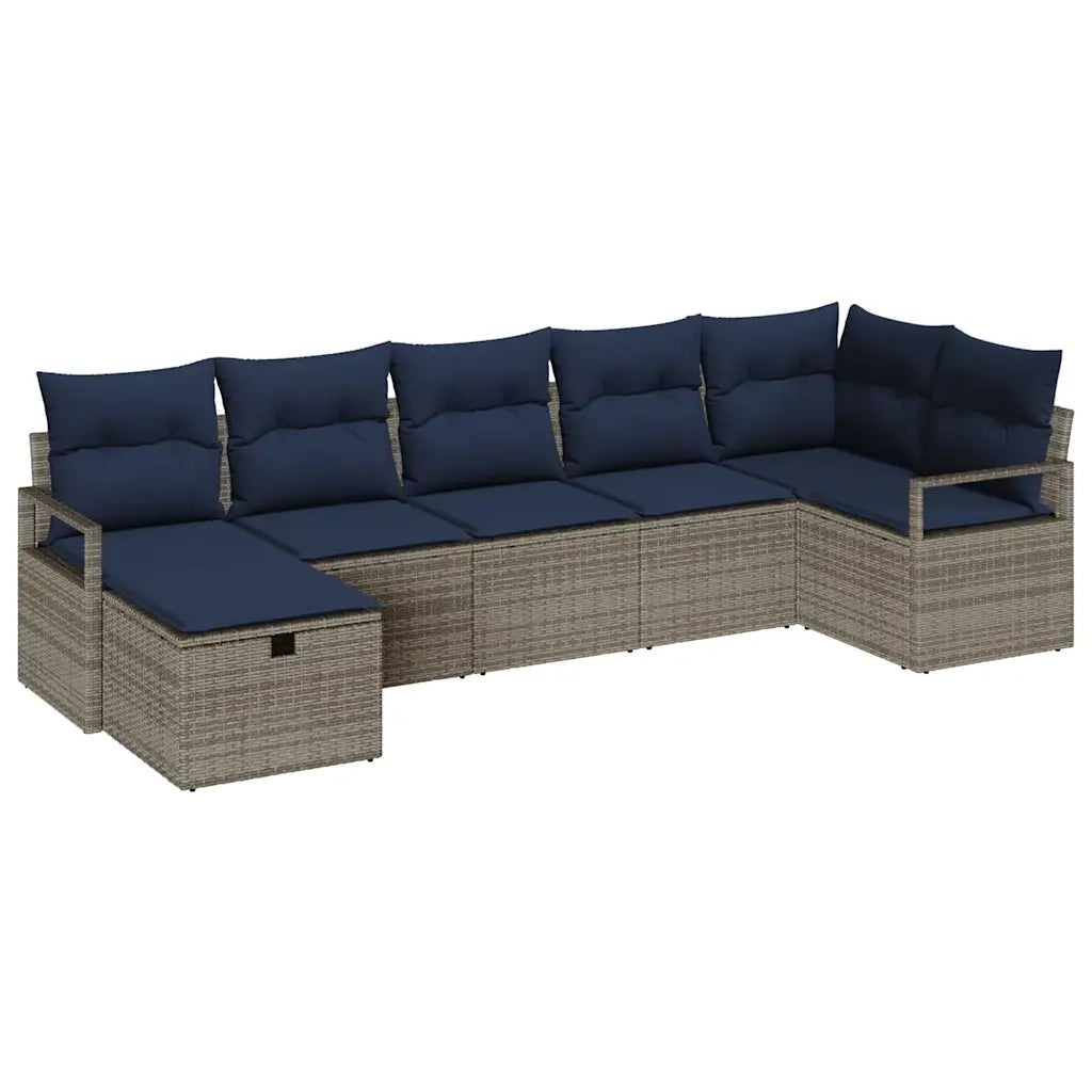 Set di divani con cuscino 7 pcs Grigio e Blu Navy polyrattan