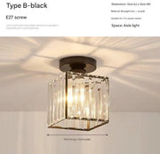 Lampada da soffitto semisospesa, moderna piccola lampada da soffitto con cristalli, mini lampada da soffitto per interni, adatta per bagno, ingresso, corridoio e camera (nero).