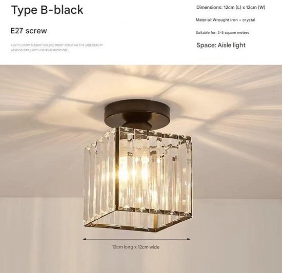 Lampada da soffitto semisospesa, moderna piccola lampada da soffitto con cristalli, mini lampada da soffitto per interni, adatta per bagno, ingresso, corridoio e camera (nero).