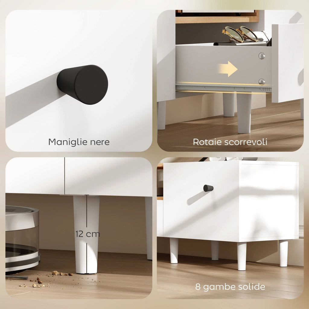 Mobile TV 70" Max con 2 Ante a Ribalta Cassetto e Scaffale Aperto 150x35x45 cm in Legno Bianco e color Legno