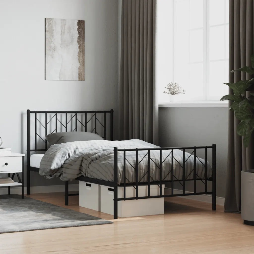 Letto singolo | Letto per adulti | Giroletto con Testiera e Pediera Metallo Nero 100x190 cm