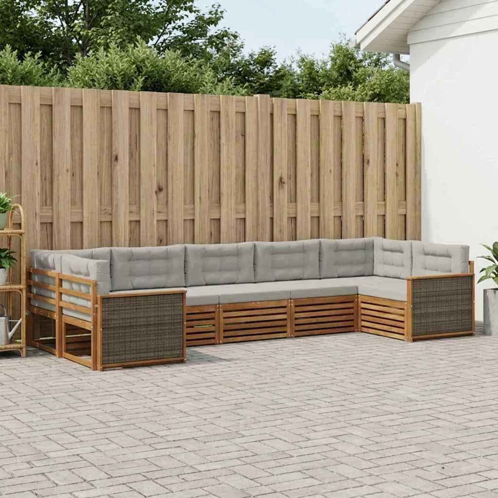 Set di divani da esterno 7 pz Naturale e Grigio Chiaro 3383799