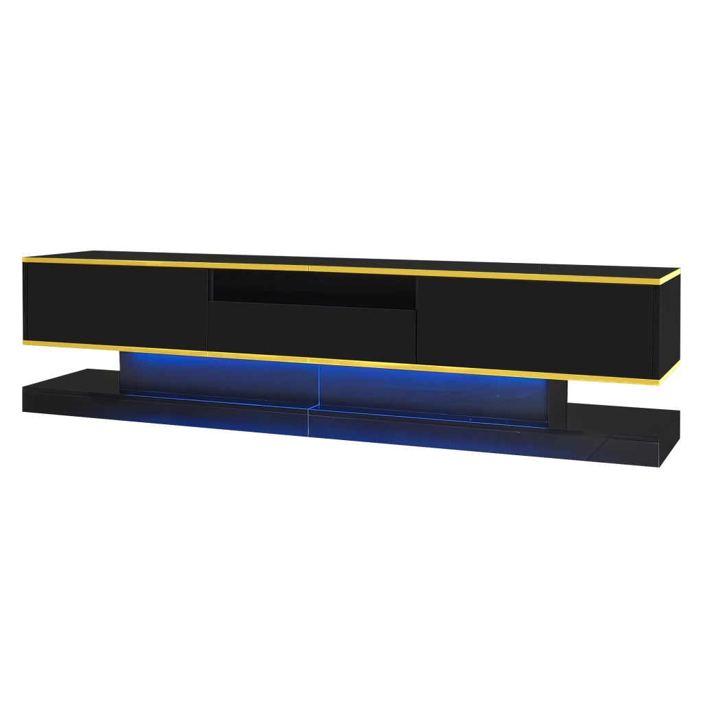 Mobile TV moderno con 3 cassetti; vano aperto e LED 180x38x45 cm nero e oro
