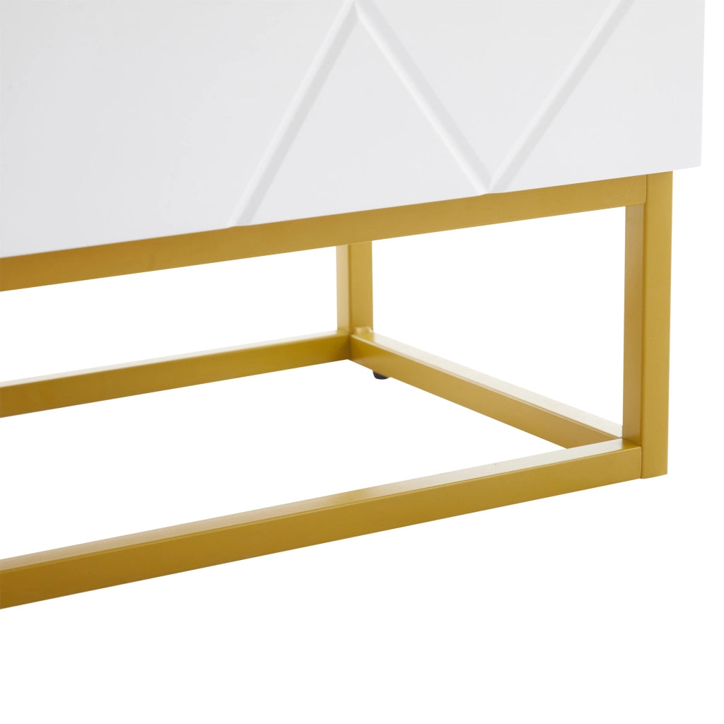 Credenza con 3 ante e ripiani regolabili, frontali lucidi, per soggiorno e ingresso, 130 × 35 × 76 cm, bianco e oro