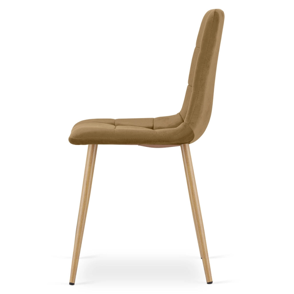 Sedia Kara in Velluto Marrone con Gambe Effetto Legno