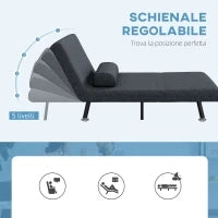 Poltrona Letto 3 in 1 con Schienale Regolabile e Cuscino, in Tessuto Effetto Lino e Acciaio, Grigio Scuro