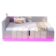 Letto Contenitore Singolo 90x200 cm; USB; Type-C e LED; con Rete Idraulica; in Velluto; Grigio
