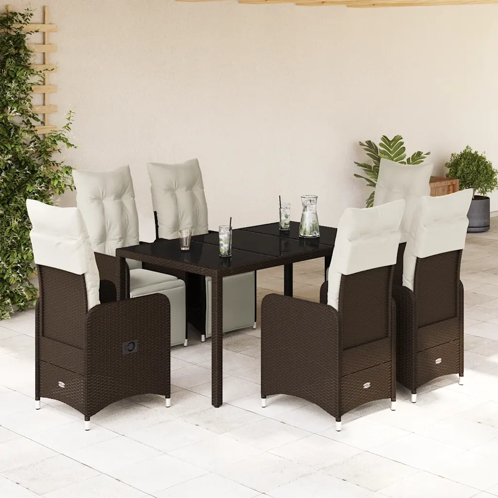 Set BistrÃ² da Giardino 7 pz con Cuscini in Polyrattan Marrone