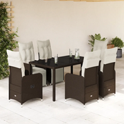 Set BistrÃ² da Giardino 7 pz con Cuscini in Polyrattan Marrone