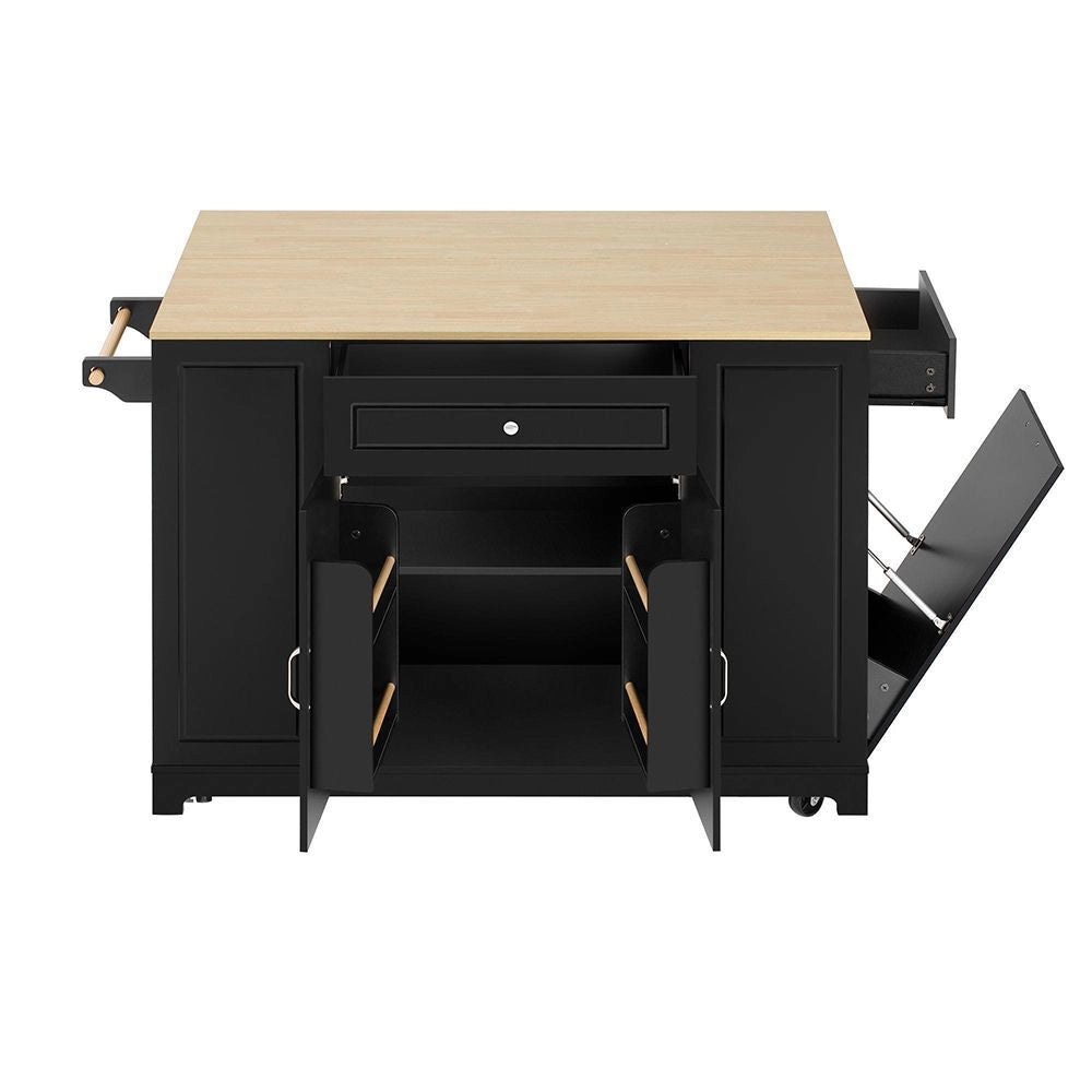 Isola da cucina mobile con tavolo estendibile, cassetti multifunzione e cestino - Xylo - Nero