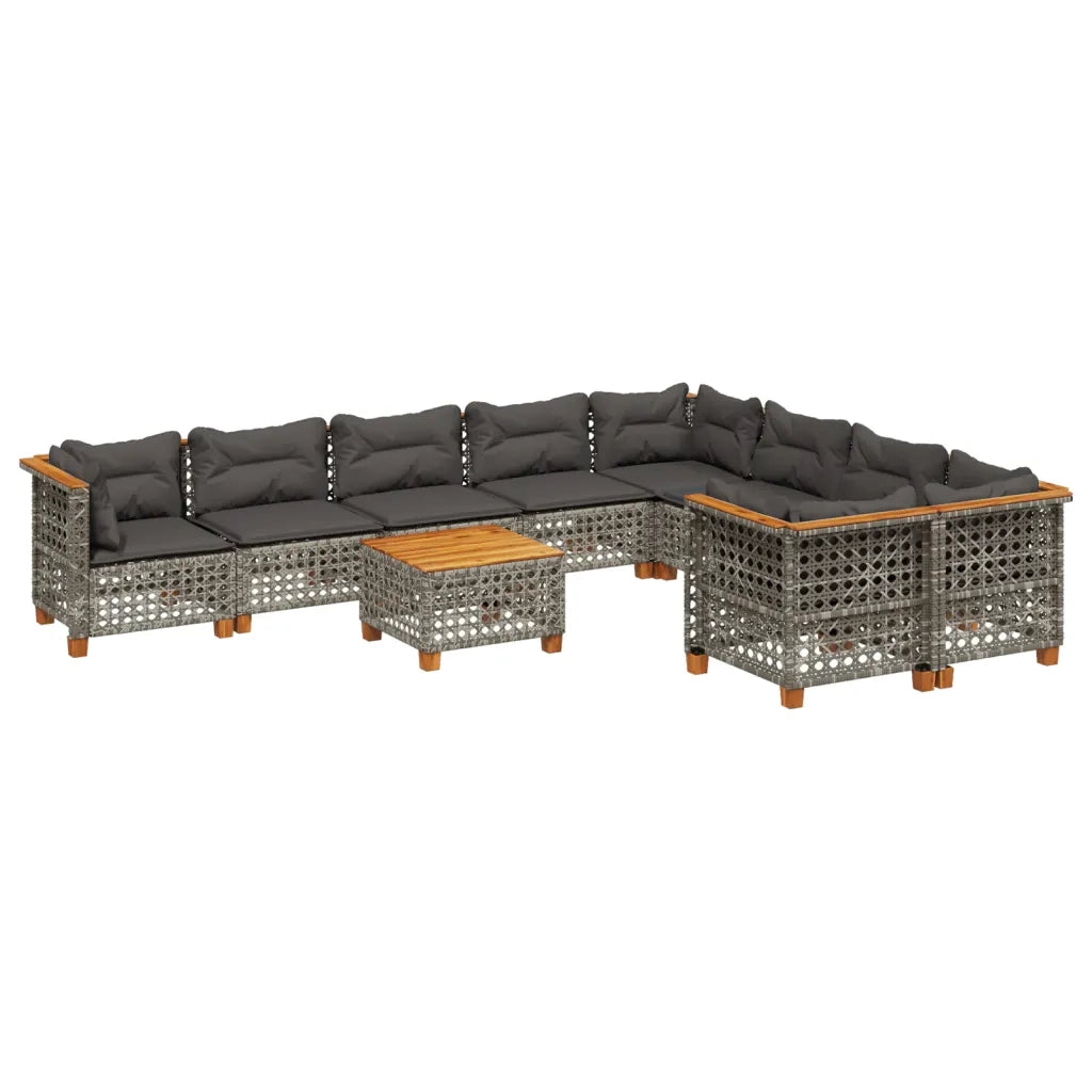 Set Divano da Giardino 10 pz con Cuscini Grigio in Polyrattan 3262011