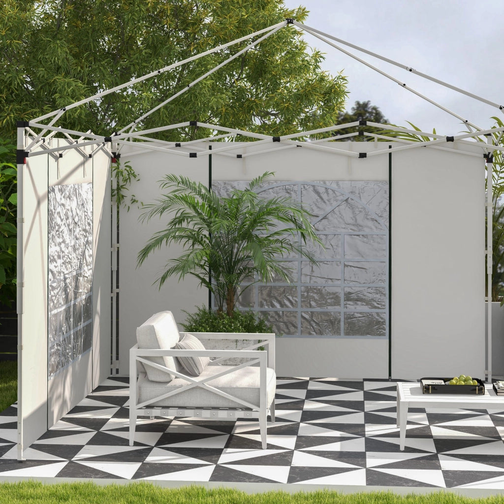 Set di 2 teli laterali per gazebo 3 x 3 m / 3 x 6 m con finestre e porta con zip, bianco, poliestere