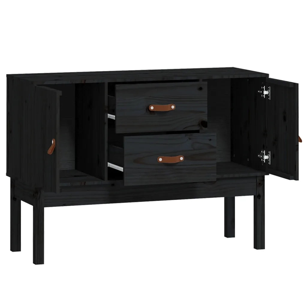 Credenza Nera 110x40x78 cm in Legno Massello di Pino