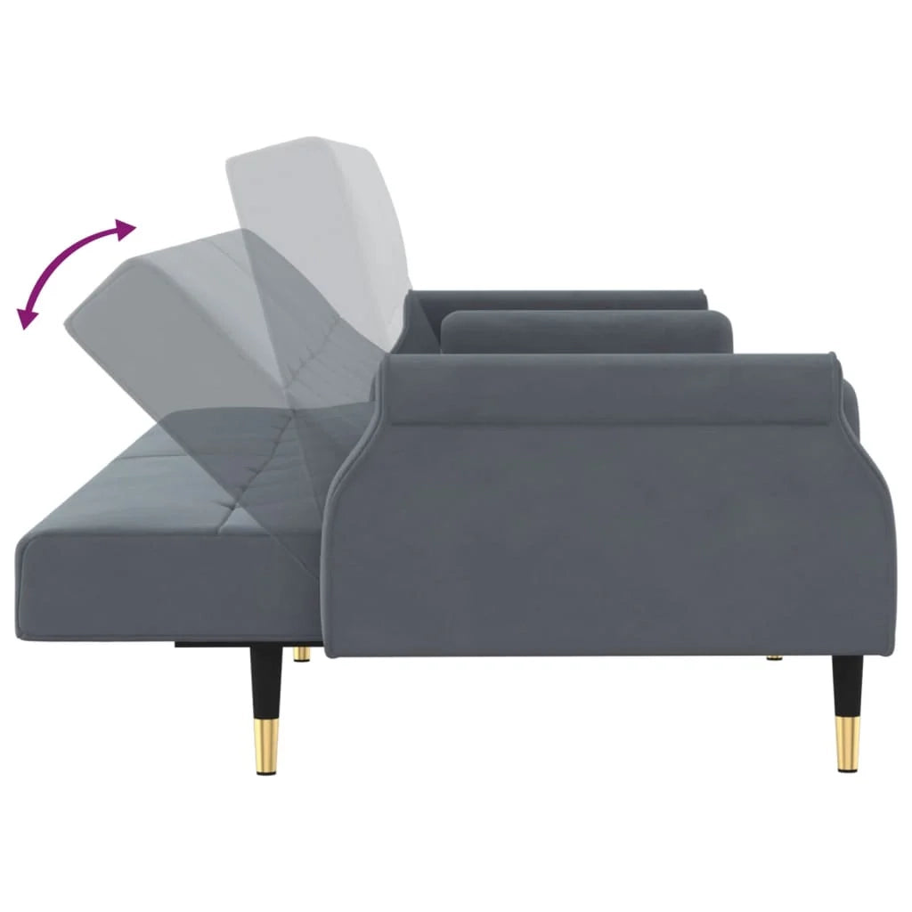 Divano letto con cuscini 216 x 89 x 70 cm velluto grigio scuro 02_0020405