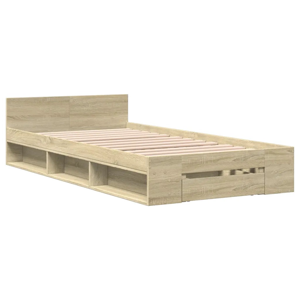 Letto singolo | Letto per adulti | Giroletto Cassetto Rovere Sonoma 75x190 cm Legno Multistrato