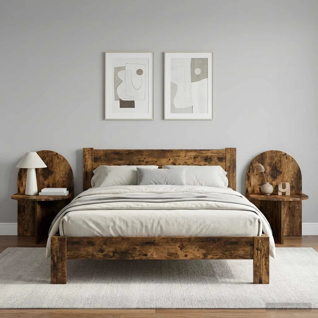 Set di 2 Comodini | Armadio da Notte | Mobiletto da notte Rovere Fumo 48 x 49 x 65 cm Legno ingegnerizzato