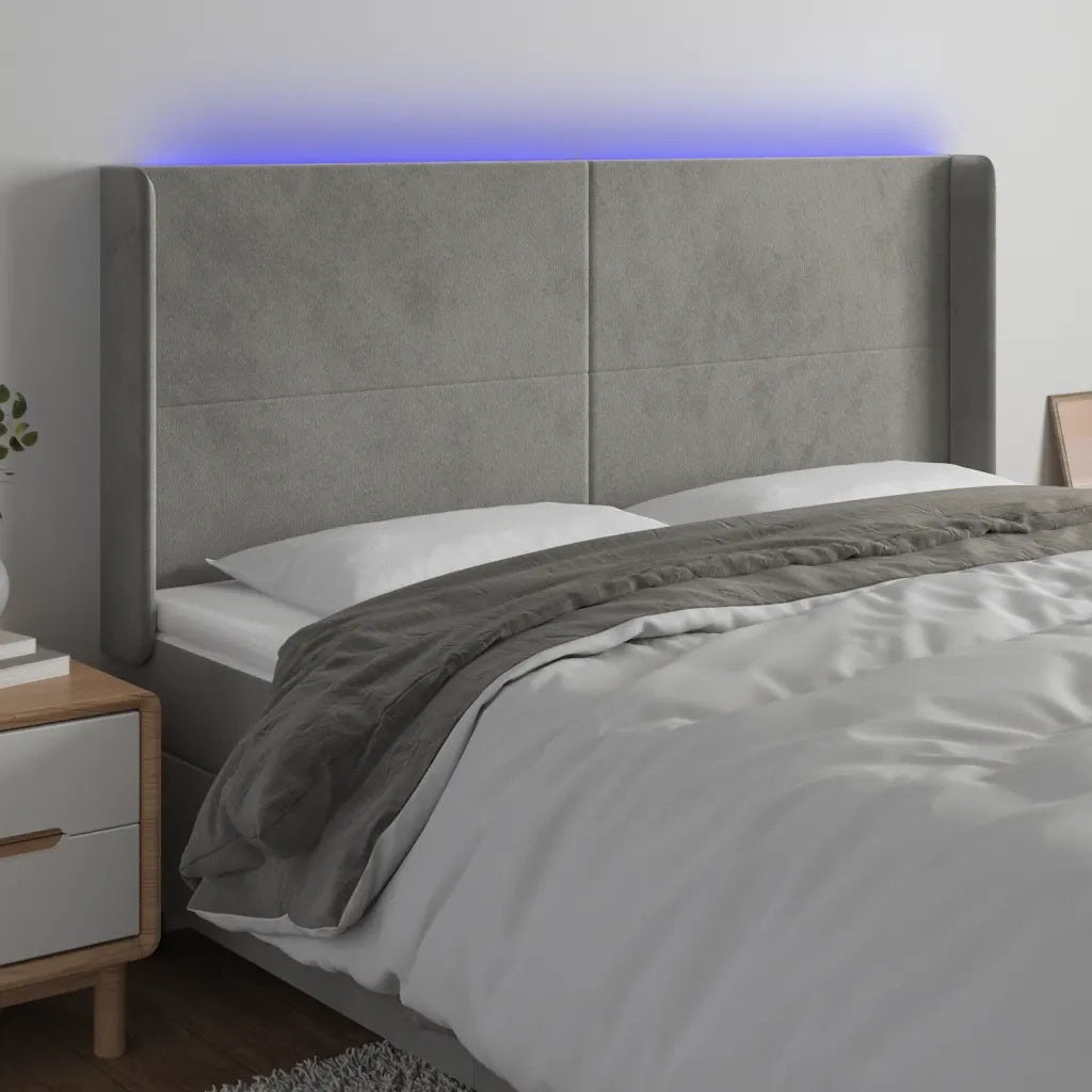 Testiera a LED Grigio Chiaro 203x16x118/128 cm in Velluto 3123834