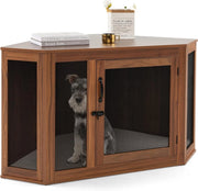 Gabbia per Cani ad Angolo, Casetta per Cani Angolare con Porta a Rete e Cuscino, Maniglia e Chiavistello, Mobile Kennel per Animali da Interno per Stanze e Appartamenti Piccoli