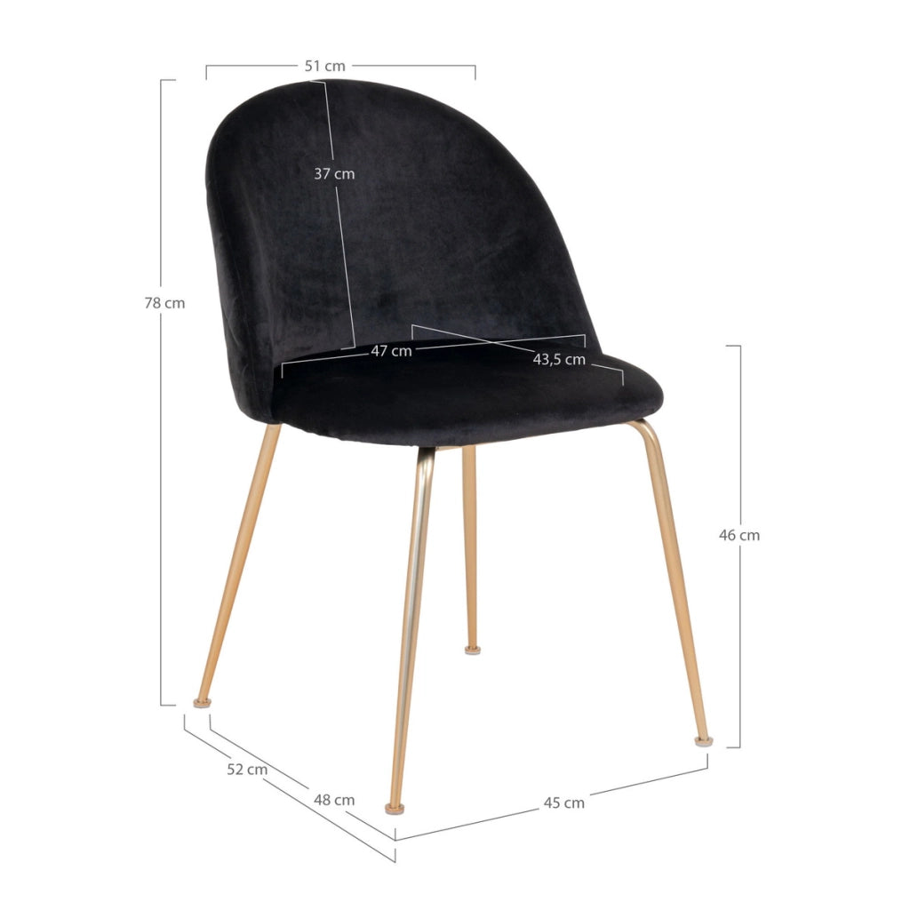 Set 2 sedie da pranzo Geneve in velluto nero con gambe effetto ottone