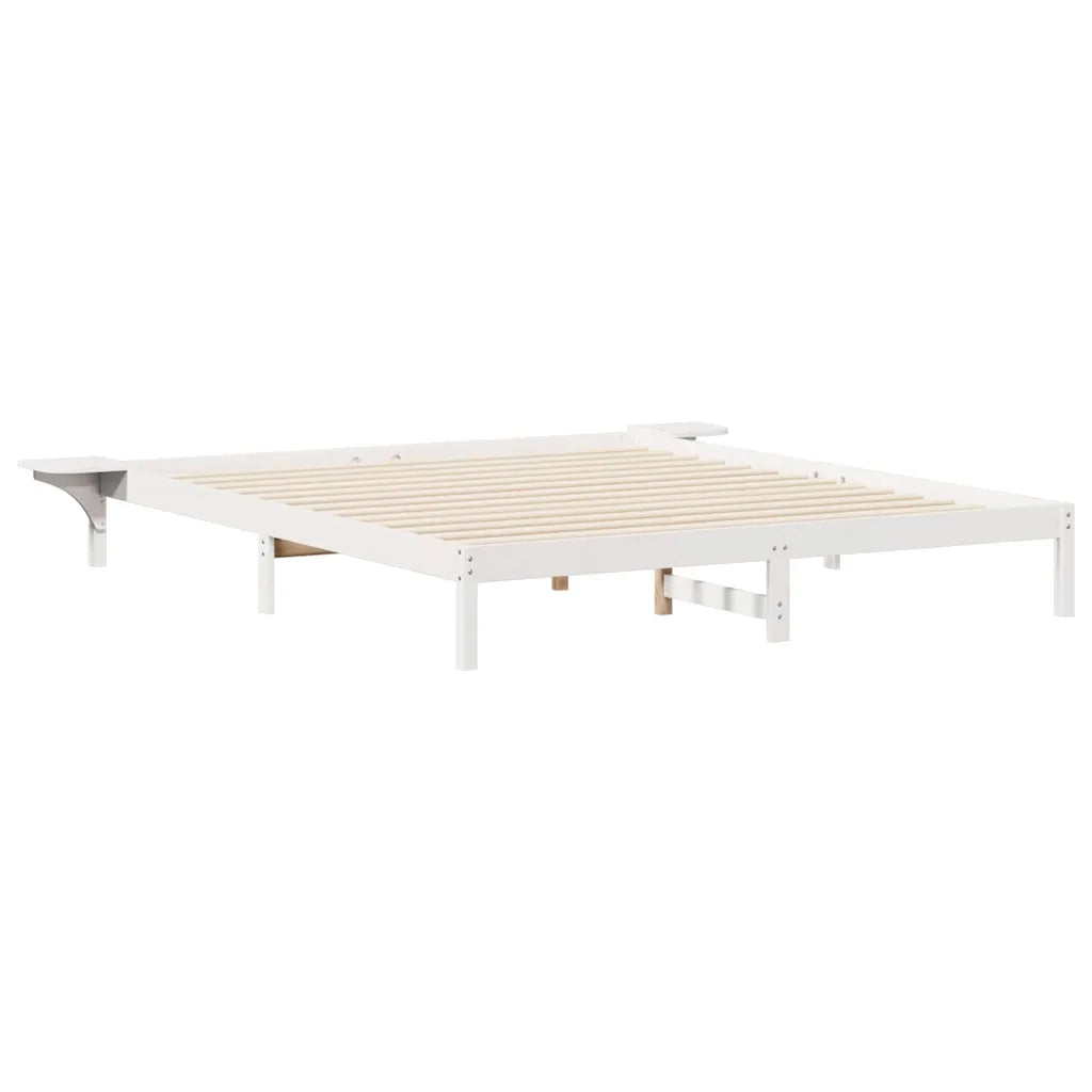Letto con Tavolini Laterali Bianco 180 x 210 cm Pino massello 873233