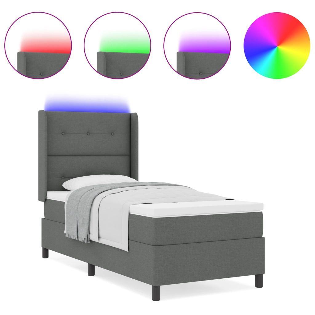 Letto a Box con Materasso e LED in Grigio Scuro, 80x200 cm Tessuto