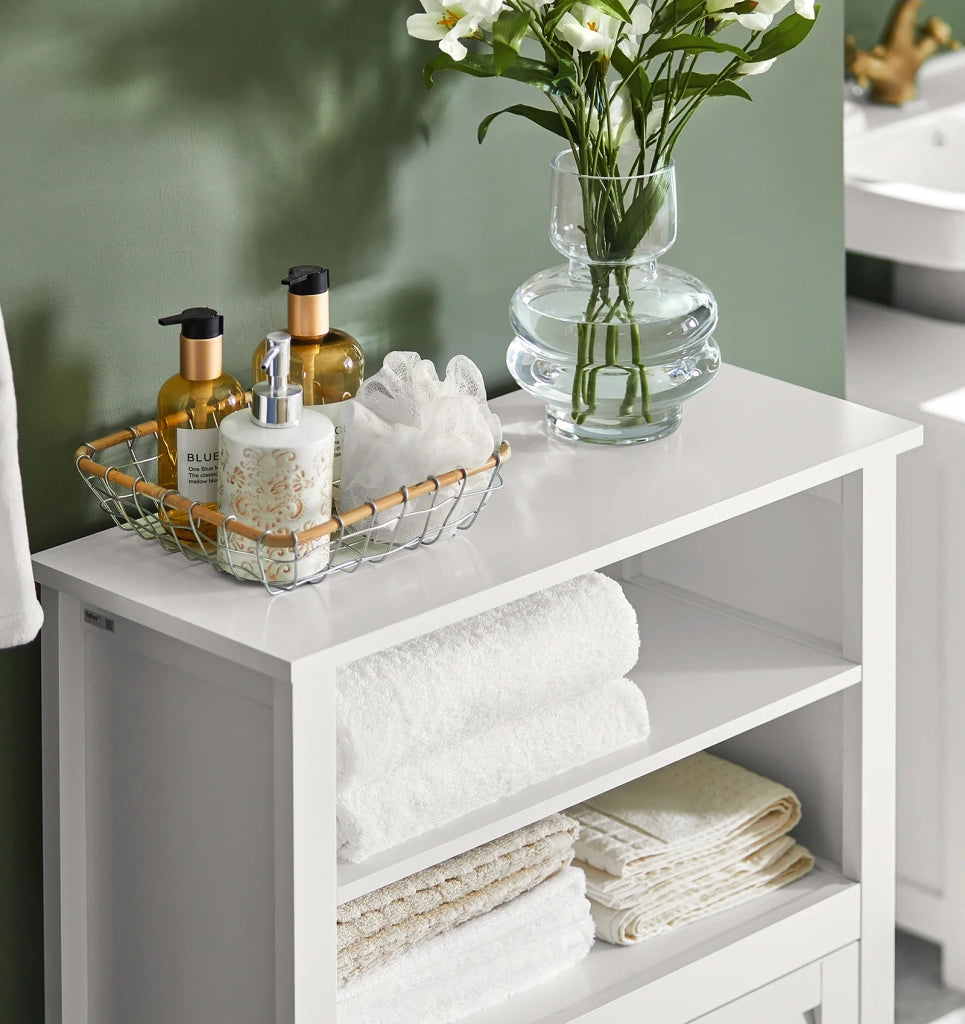 Mobiletto da Bagno salvaspazio Armadietto in Legno Bianco L60*P26*A90 cm, BZR13-W