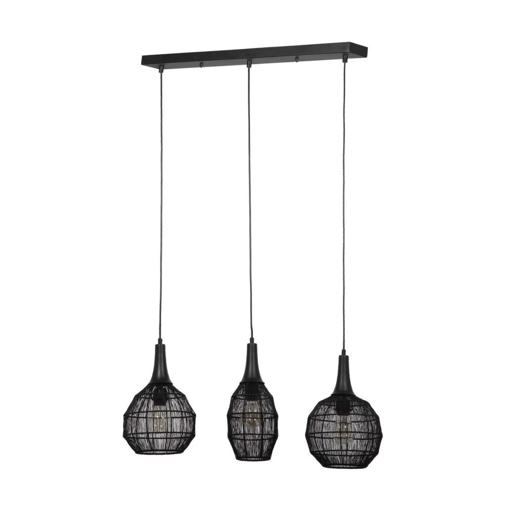 Lampada sospesa industriale nera barra 3 gabbie E27