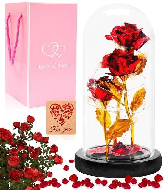 Fiore eterno in cupola di vetro - regalo romantico per donna - 1 pezzo - rosso