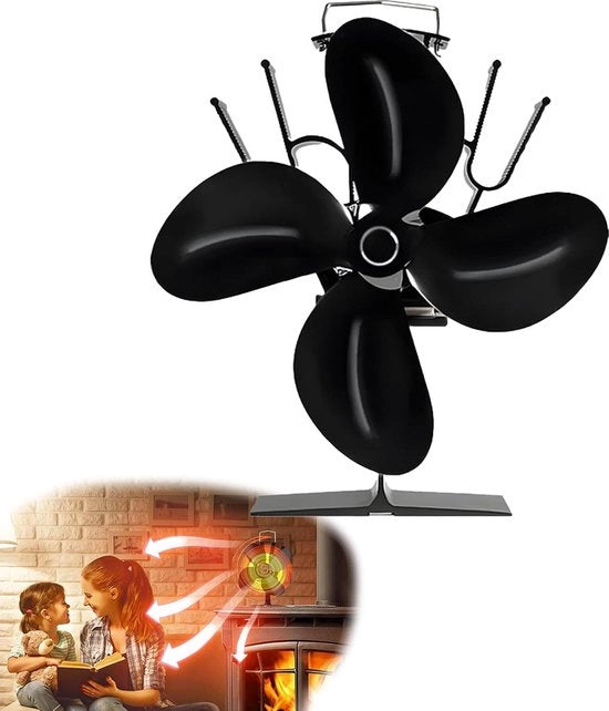 Ventilatore a raffreddamento con camino - alimentato da calore - ventilatore ecosostenibile per la casa - combustione del legno silenziosa omnirondica - nero
