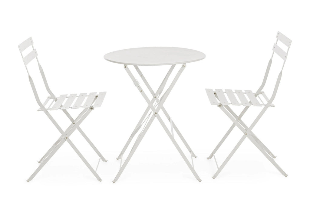 Set 3 Pezzi Bistrot da Giardino con Tavolo e 2 Sedie in Acciaio Verniciato Austin Bianco