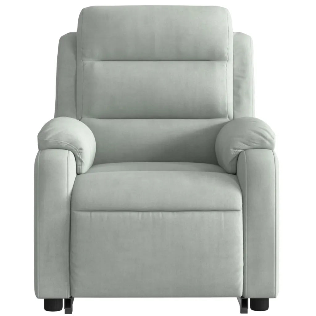 Poltrona | Sedia Relax Alzapersona Reclinabile Grigio Chiaro in Velluto