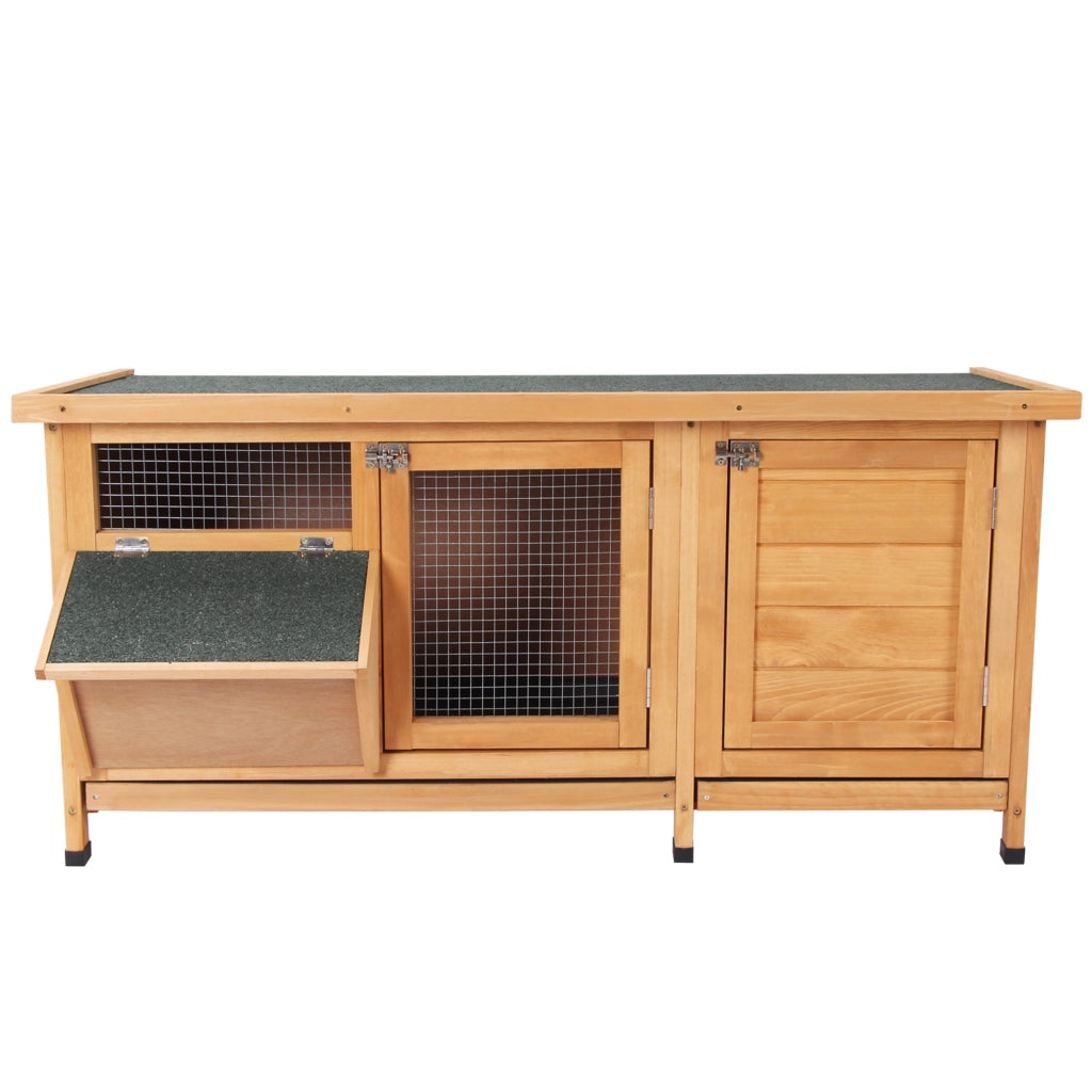 Gabbia per Conigli in Legno con Tetto Bitume ¨C Zephmum ¨C 112x50x54 cm Naturale e Nero