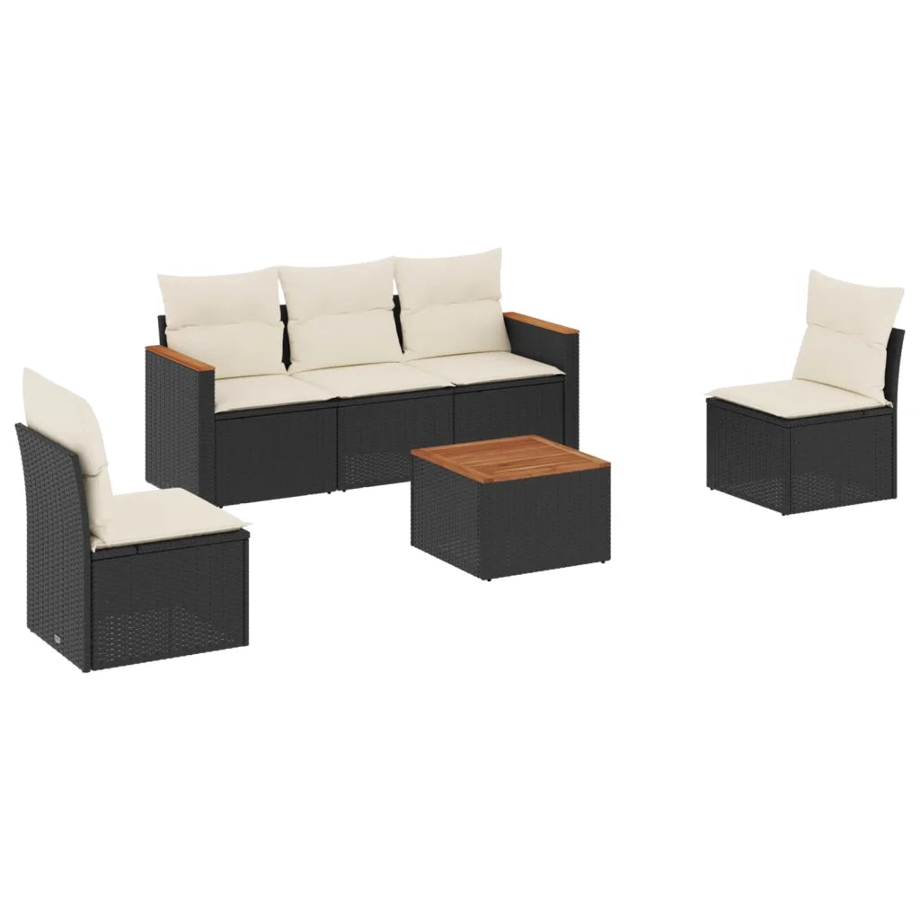 Set Divano da Giardino 6 pz | Set Salotto da Giardino con Cuscini Nero in Polyrattan