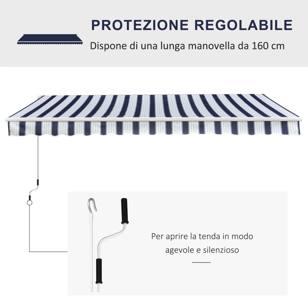 Easycomfort Tenda da Sole a Bracci per Esterno con Manovella, Metallo e Poliestere, 3x2.5m Blu e Bianco