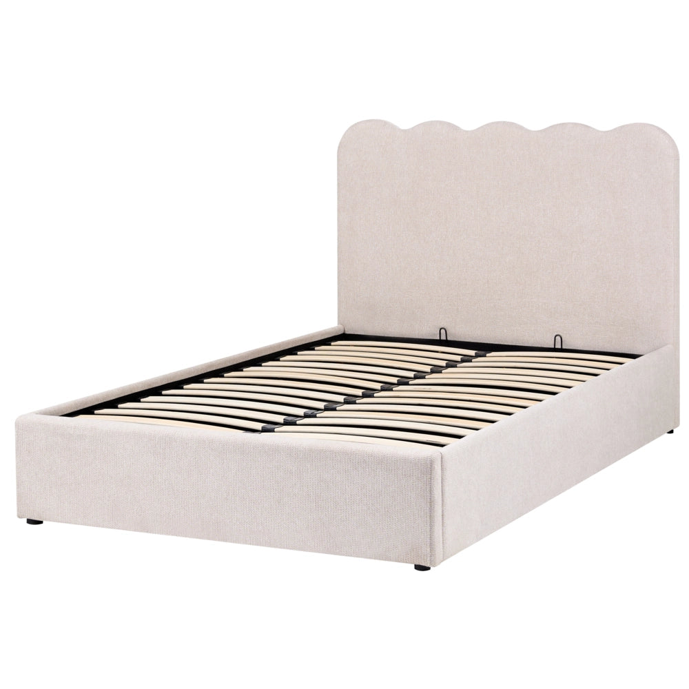 Letto in tessuto beige chiaro 120 x 200 cm contenitore elevabile con testiera e rete a doghe