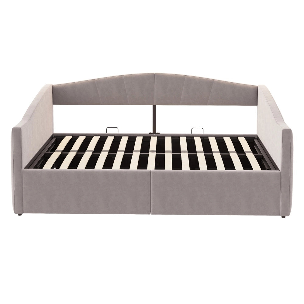 Divano letto matrimoniale 140x200cm - Xylo - grigio chiaro, idraulico, doghe
