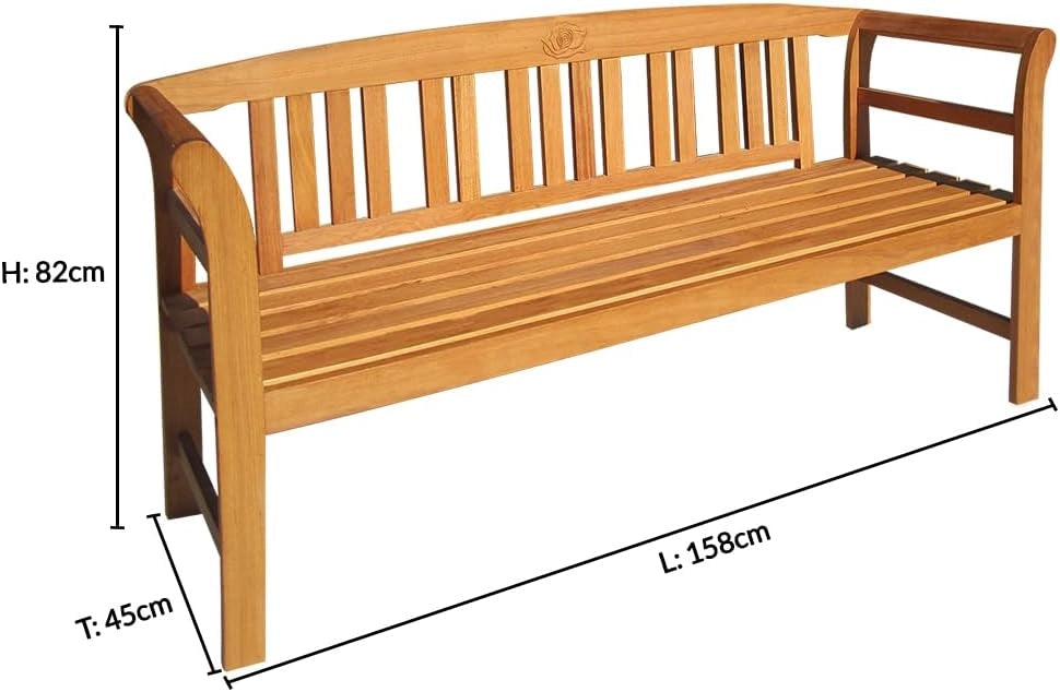 Panchina da Giardino Rose 3 Posti Certificato FSC in Legno 150cm Panca da Esterno Balcone