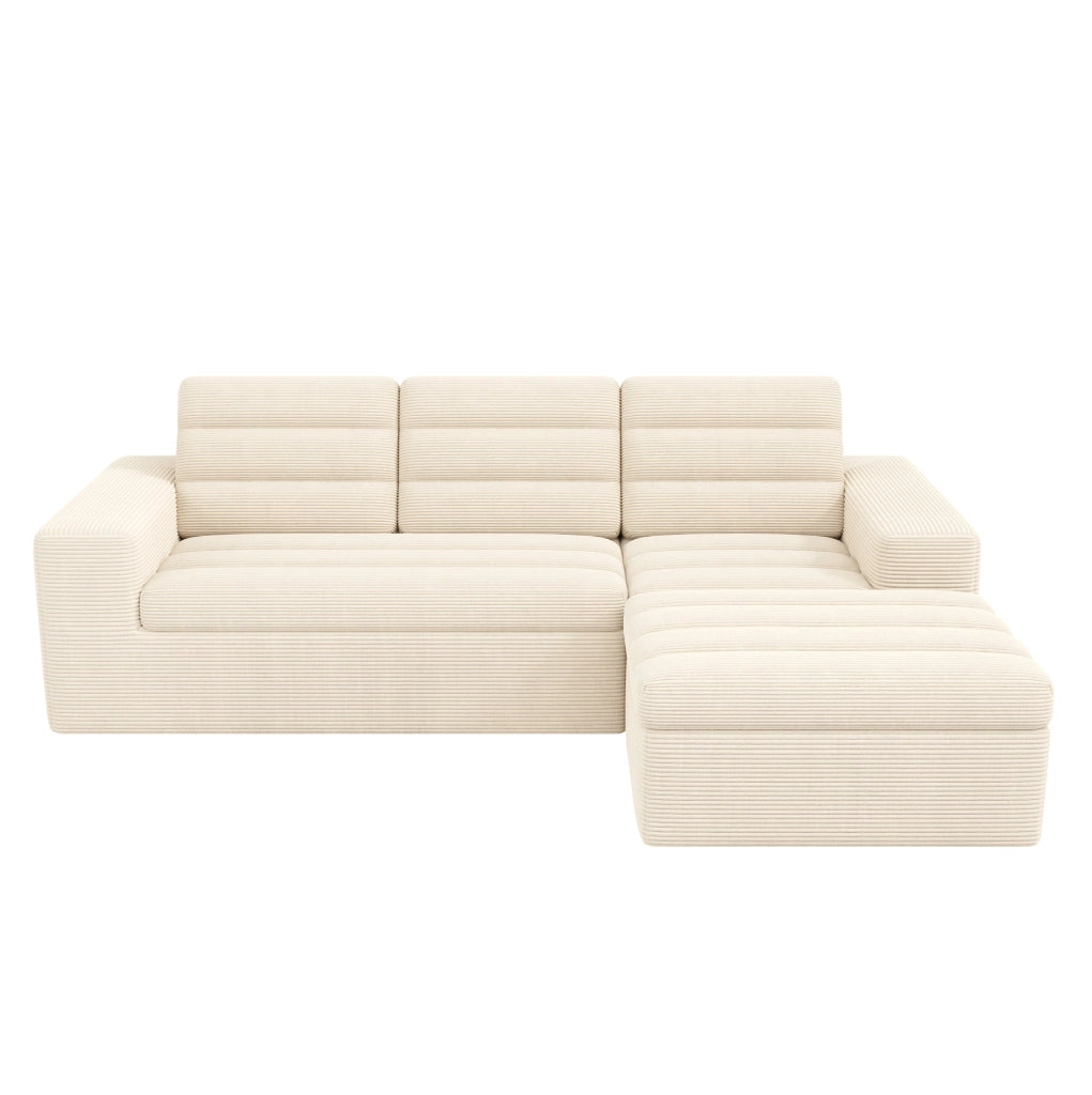 Divano angolare modulare 4 posti beige in velluto a coste senza telaio, versatile e confortevole