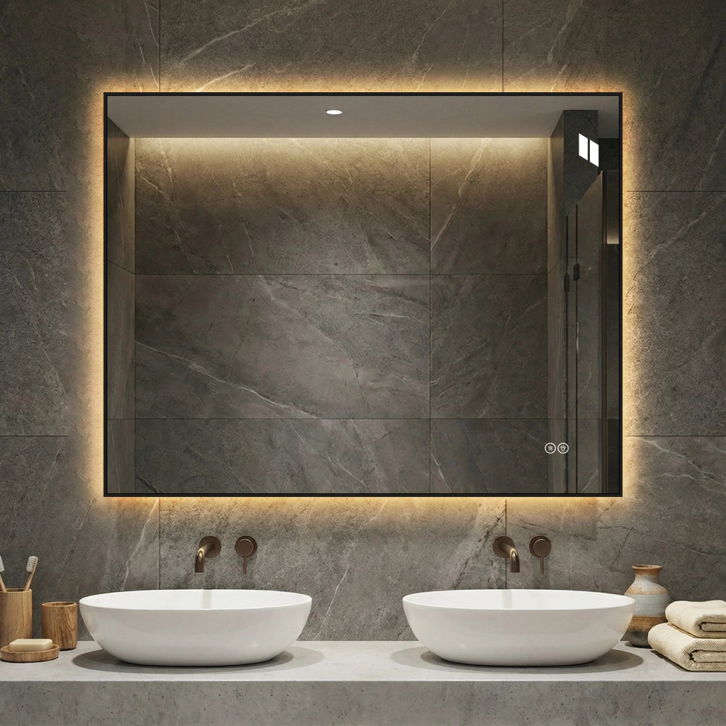 Specchio luminoso da bagno con retroilluminazione a 3 colori e funzione antiappannamento vetro argento 77 × 97 cm