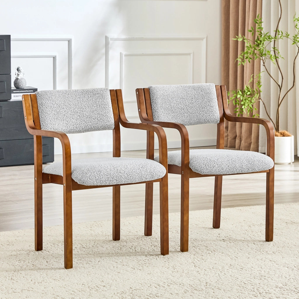 Sedia da Pranzo Set da 2 con Braccioli Design Scandinavo in Legno Curvato Grigio Noce