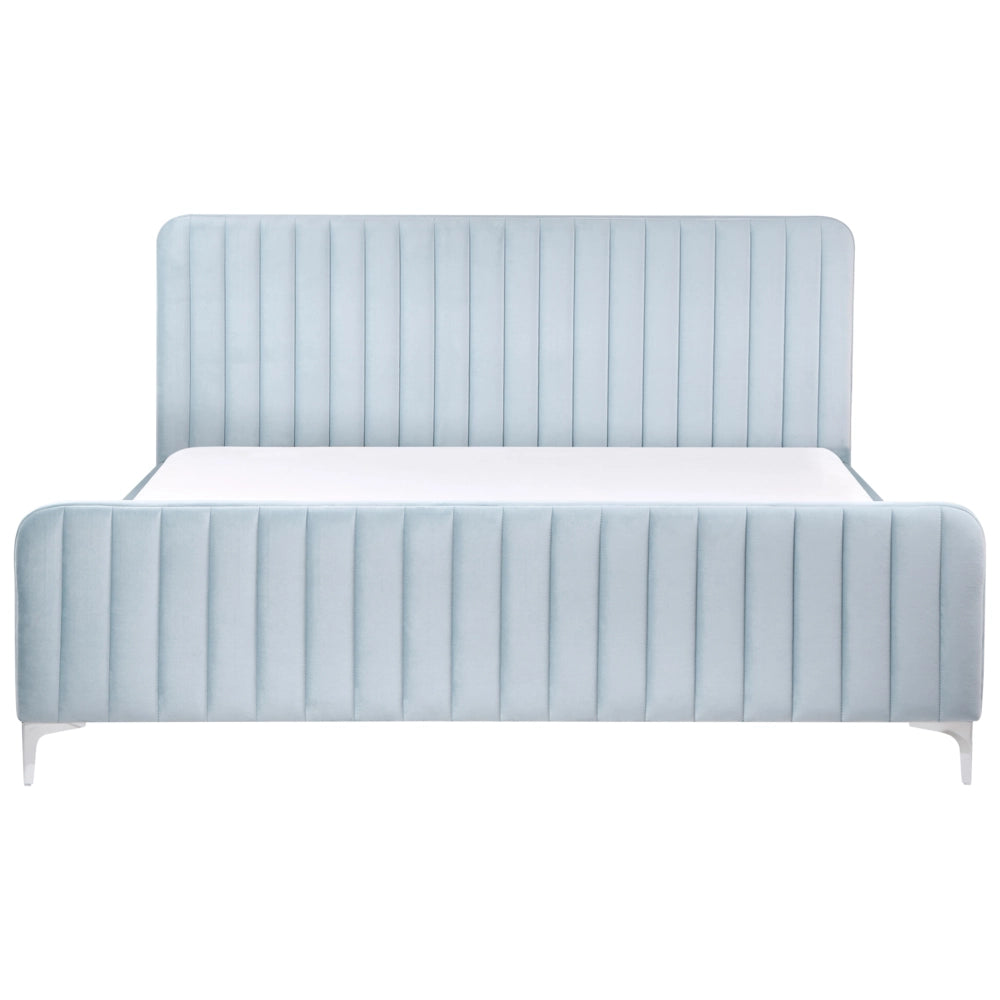 Letto con rete in velluto azzurro 180 x 200 cm testata imbottita gambe moderne in metallo