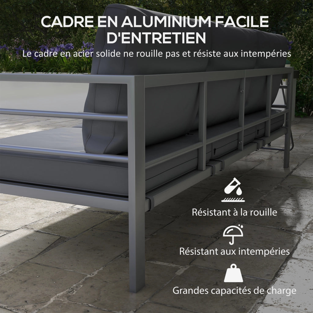 Divano da giardino 3 posti con cuscini ¨C zephmum ¨C grigio, alluminio, 185x66x64 cm