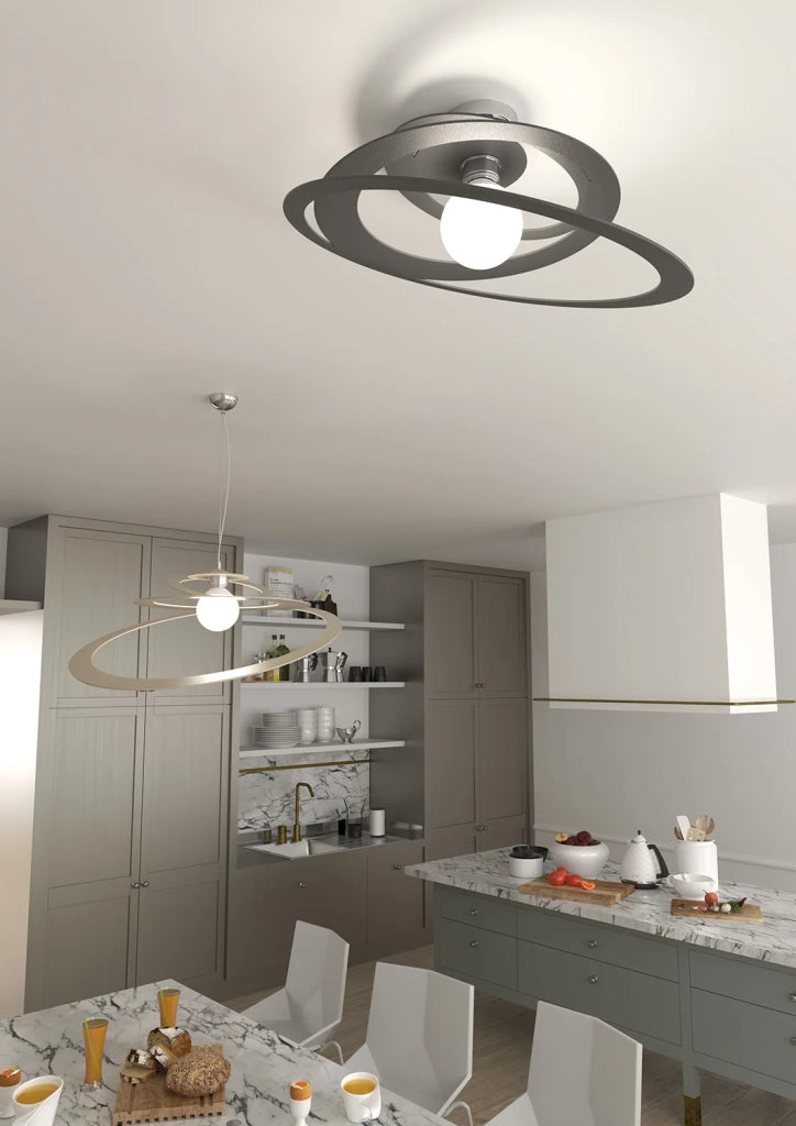 Plafoniera Industrial-Minimal Bungee Metallo Antracite 1 Luce E27 D50Cm