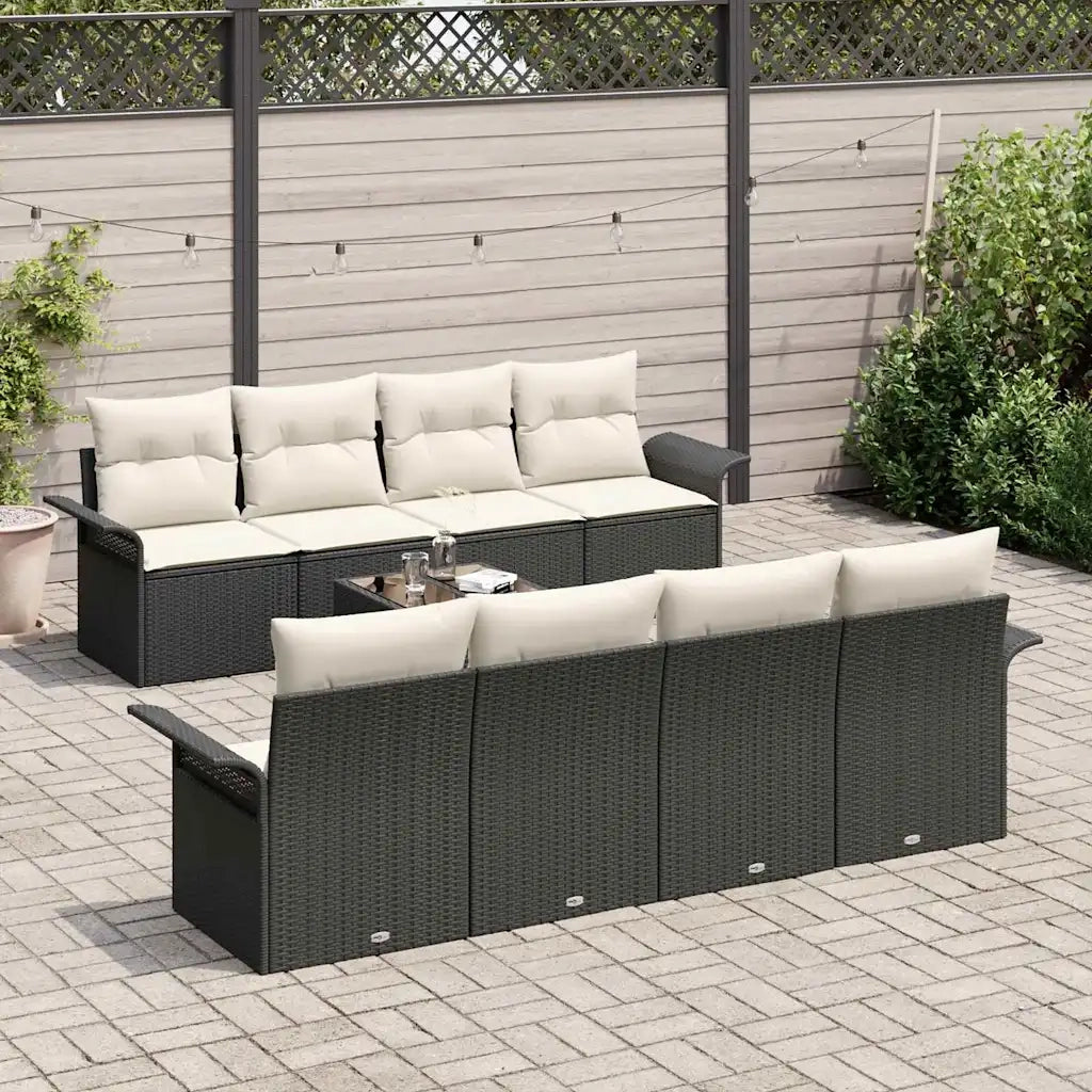Set Divano da Giardino 9 pcs Nero e Crema polyrattan 3353956