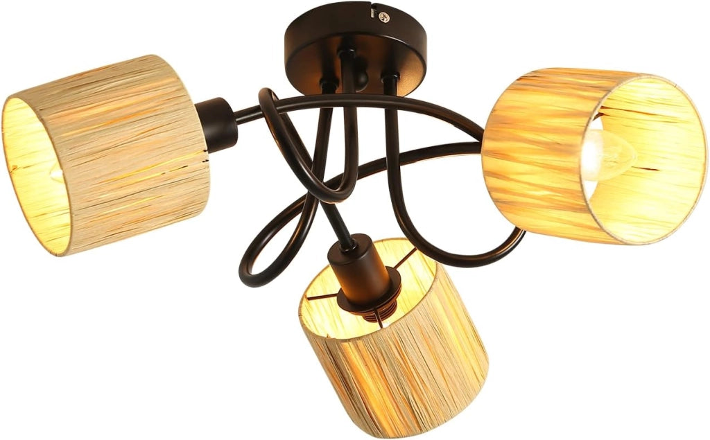 ZMH Faretto da soffitto a 3 luci E14 Nero Naturale Lampada da soffitto Carta Soggiorno