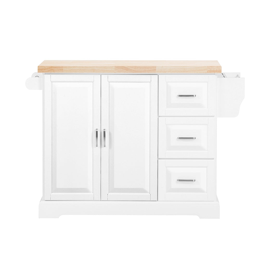 SoBuy | Isola cucina bianca con 4 ruote | Carrello cucina con 2 porte | Cucina a penisola con 3 cassetti | 128.0x71.0x90.5 cm | Capacità di carico 94 kg | FKW41-II-WN