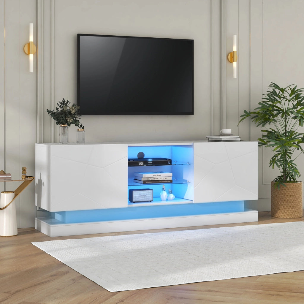 Mobile TV con 2 Ante; 2 Vani; Ripiano in Vetro Regolabile e USB per Soggiorno; 160 × 38.5 × 60 cm